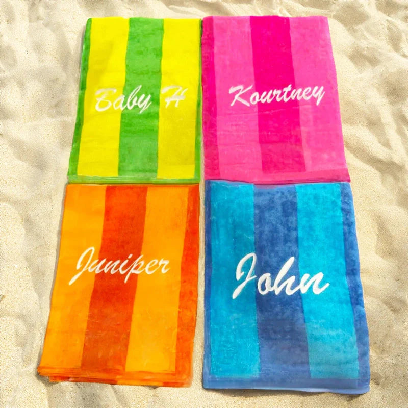 Personalized Embroidered Velour Beach Towel – Premium 100% Cotton Striped Towel