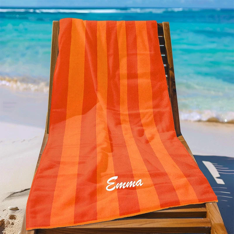 Personalized Embroidered Velour Beach Towel – Premium 100% Cotton Striped Towel
