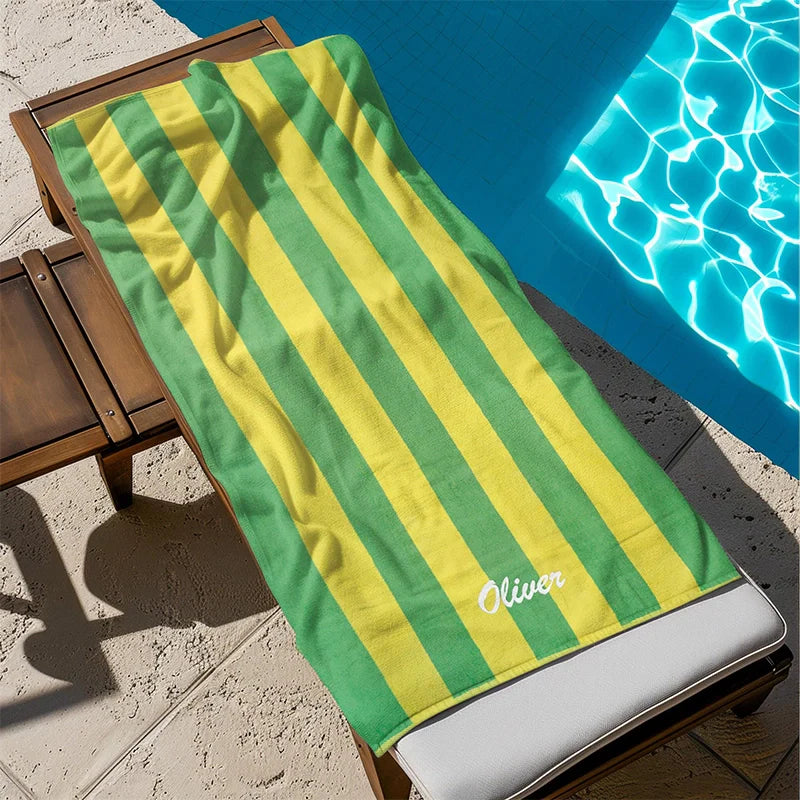 Personalized Embroidered Velour Beach Towel – Premium 100% Cotton Striped Towel