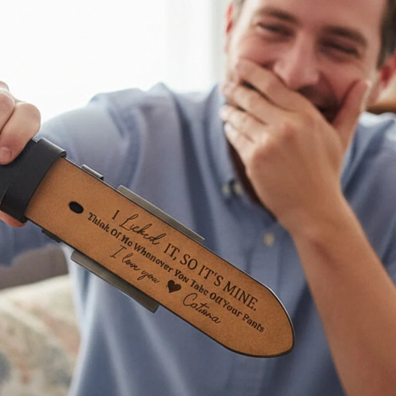 Personalized Engraved Leather Belt for Husband – “I Licked It, So It’s Mine” Funny Custom Gift