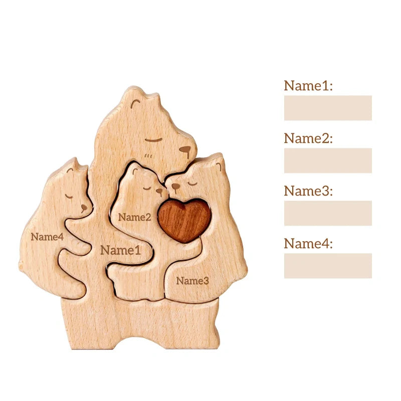 Personalized Family Bear Puzzle – Custom Wooden Name Puzzle for Families