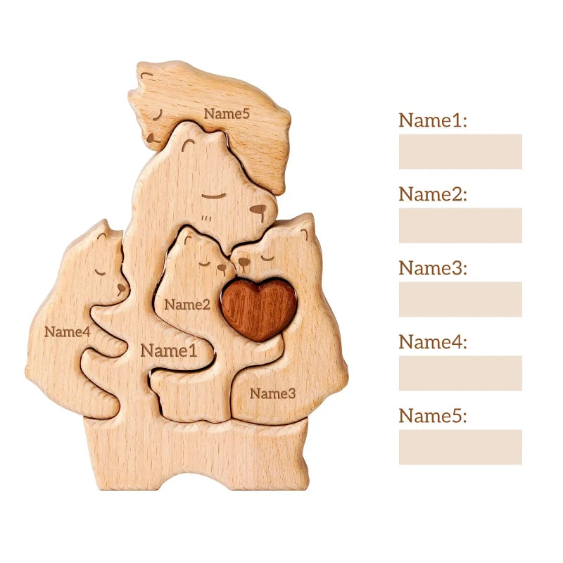 Personalized Family Bear Puzzle – Custom Wooden Name Puzzle for Families