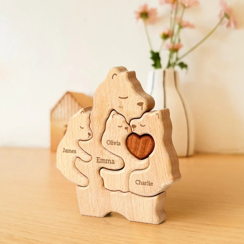 Personalized Family Bear Puzzle – Custom Wooden Name Puzzle for Families
