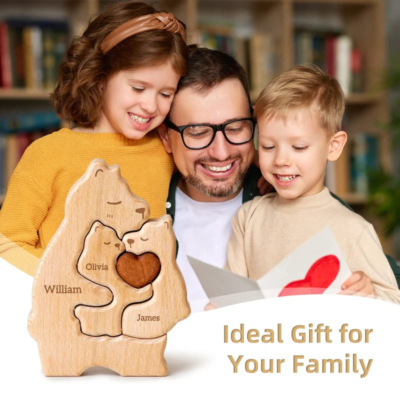 Personalized Family Bear Puzzle – Custom Wooden Name Puzzle for Families