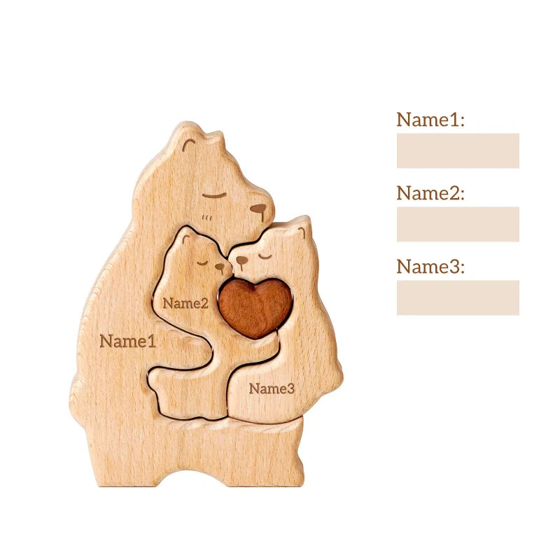 Personalized Family Bear Puzzle – Custom Wooden Name Puzzle for Families