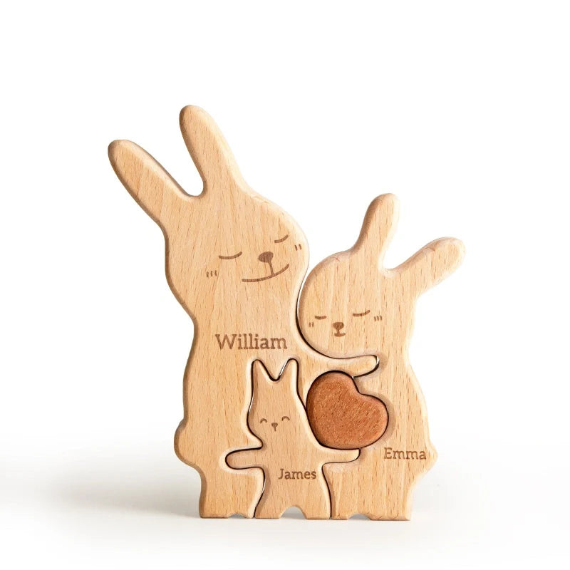 Personalized Family Bunny Puzzle – Custom Wooden Name Puzzle for Families