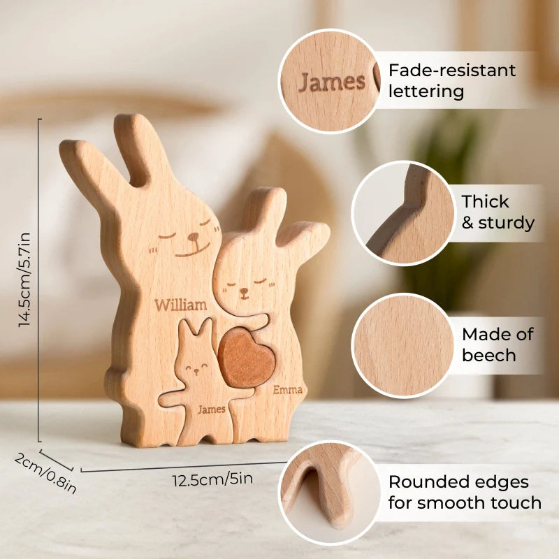Personalized Family Bunny Puzzle – Custom Wooden Name Puzzle for Families