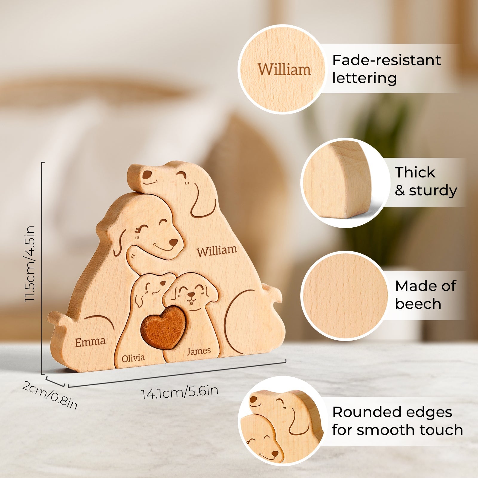 Personalized Family Dog Puzzle – Custom Wooden Name Puzzle for Families (2–5 Names)