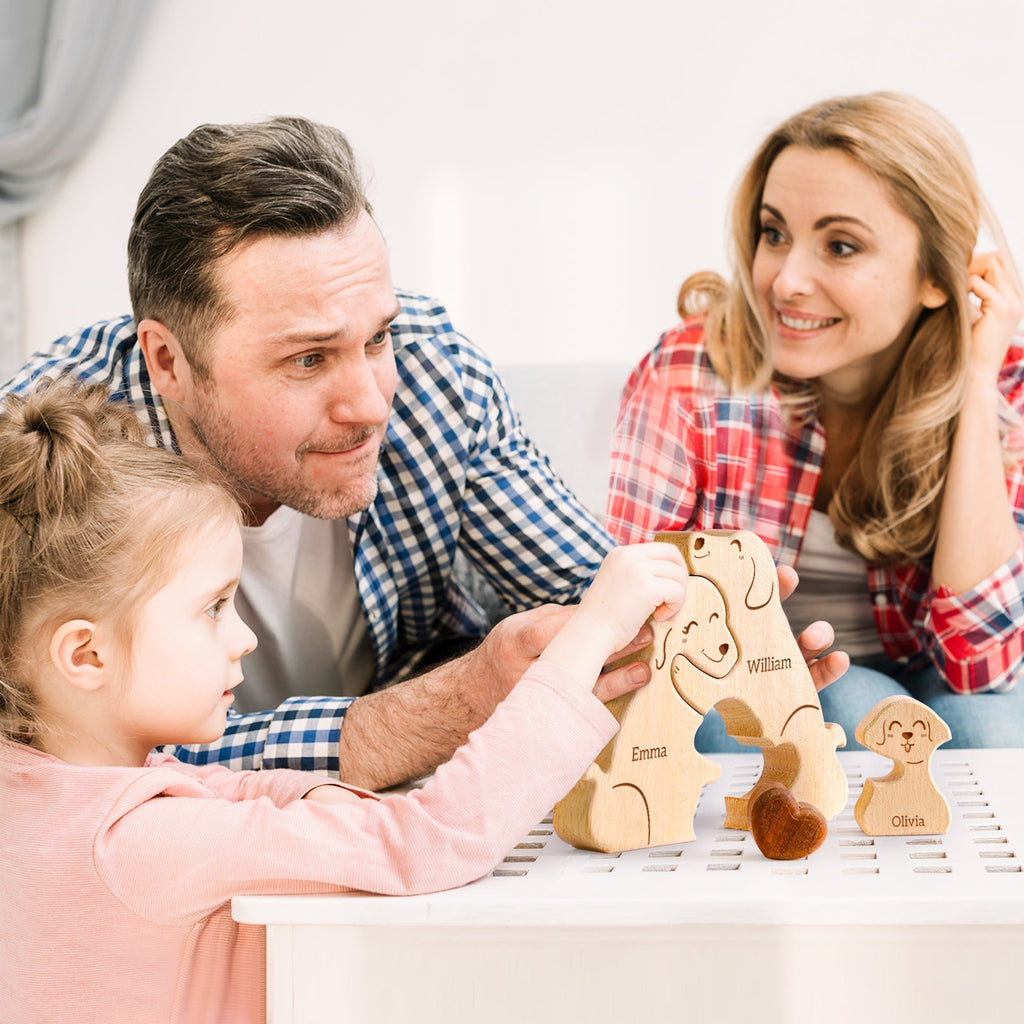 Personalized Family Dog Puzzle – Custom Wooden Name Puzzle for Families (2–5 Names)