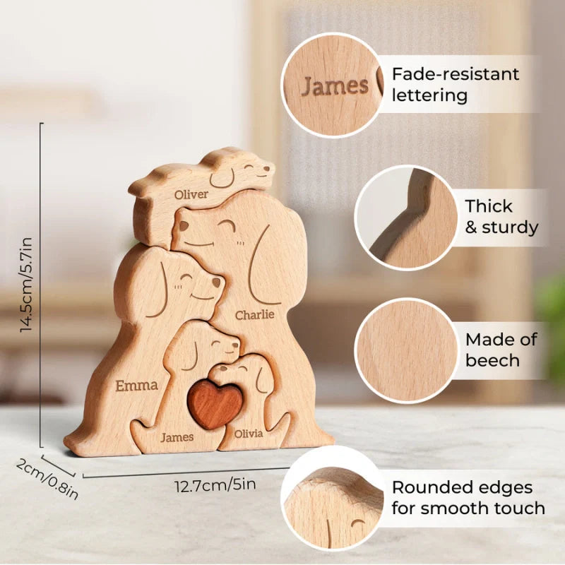 Personalized Family Dogs Puzzle – Custom Wooden Name Puzzle for Families