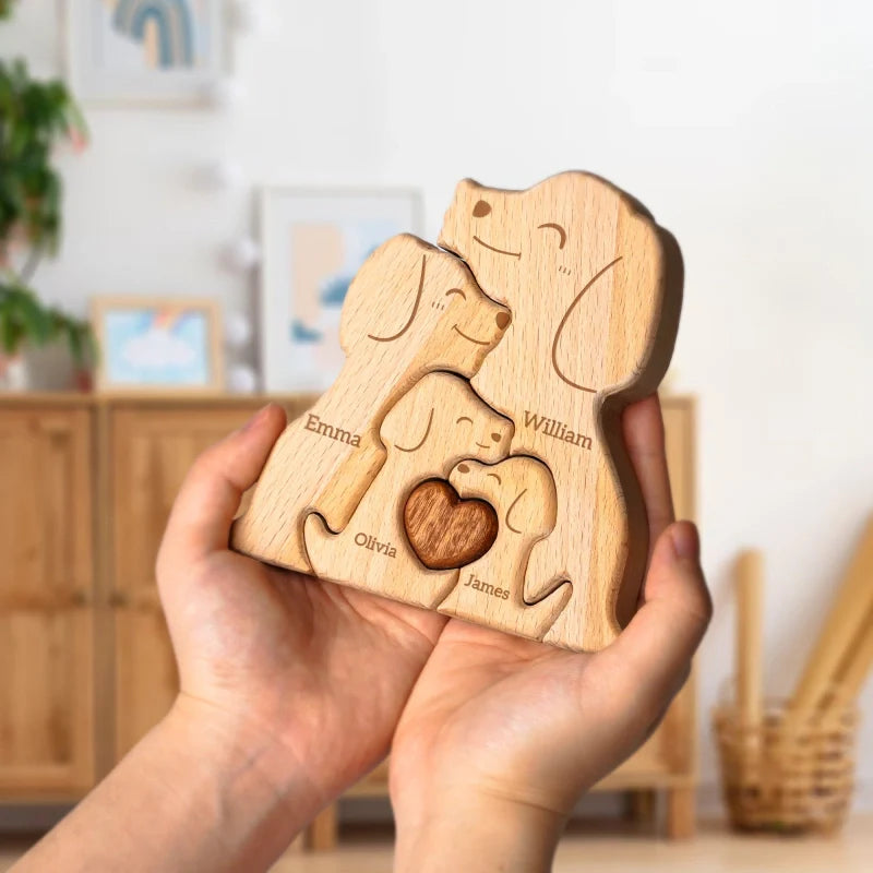 Personalized Family Dogs Puzzle – Custom Wooden Name Puzzle for Families