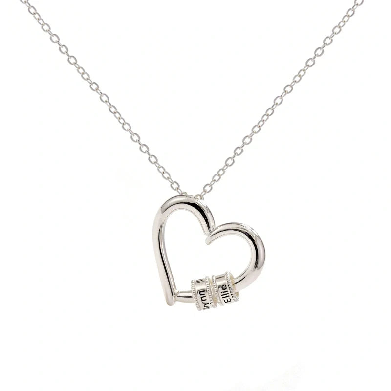 Personalized Family Heart Necklace – Custom Name Beads Pendant for Mom