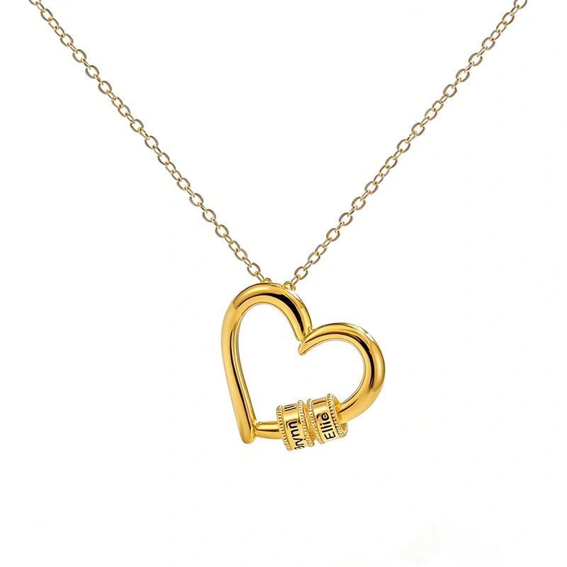 Personalized Family Heart Necklace – Custom Name Beads Pendant for Mom