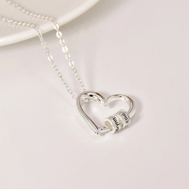 Personalized Family Heart Necklace – Custom Name Beads Pendant for Mom