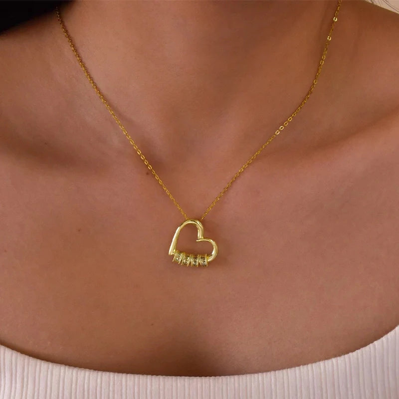 Personalized Family Heart Necklace – Custom Name Beads Pendant for Mom