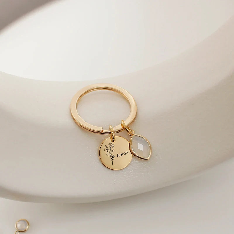 Personalized Family Keychain with Birthstones – Custom Leaf Initial Keyring for Mom, Mother’s Day Gift for Grandma