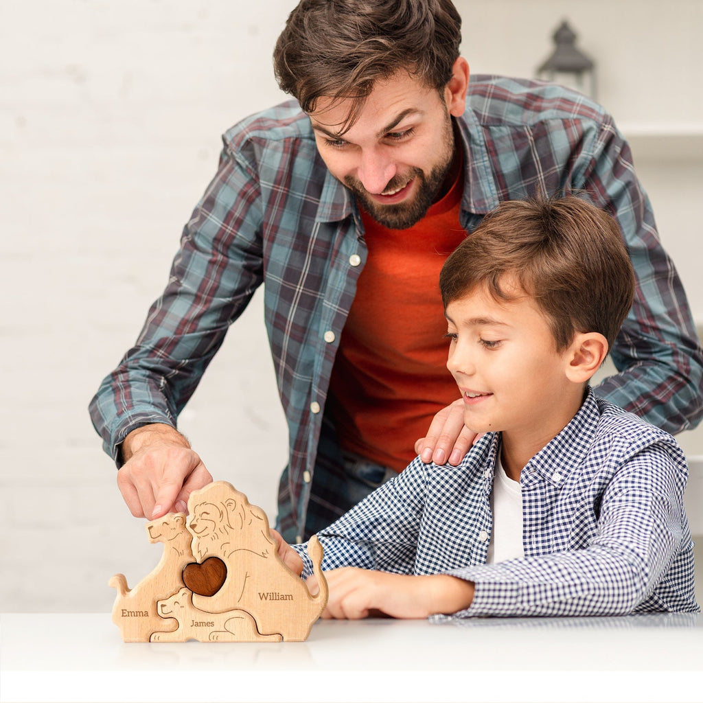 Personalized Family Lion Puzzle – Custom Wooden Name Puzzle for Families