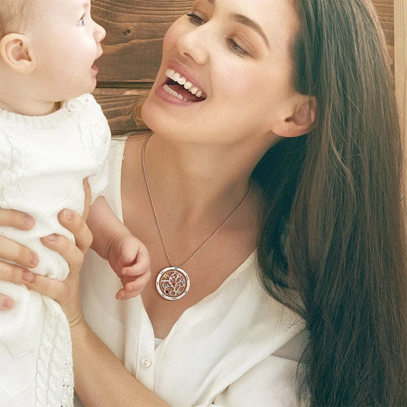 Personalized Family Tree Birthstone Necklace – Custom Names Jewelry for Mom, Mother’s Day Gift, Grandma Birthstone Necklace