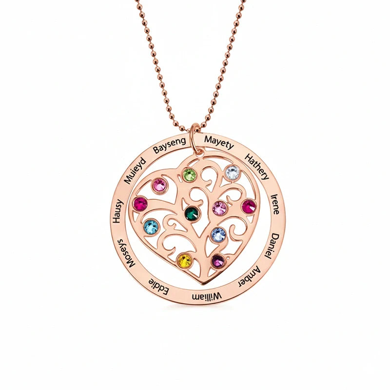 Personalized Family Tree Birthstone Necklace – Custom Names Jewelry for Mom, Mother’s Day Gift, Grandma Birthstone Necklace