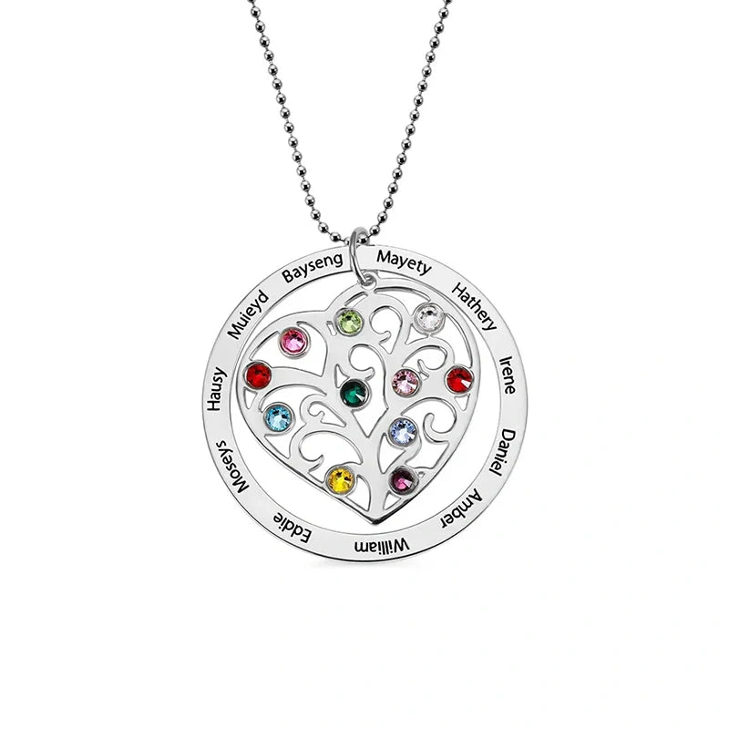 Personalized Family Tree Birthstone Necklace – Custom Names Jewelry for Mom, Mother’s Day Gift, Grandma Birthstone Necklace