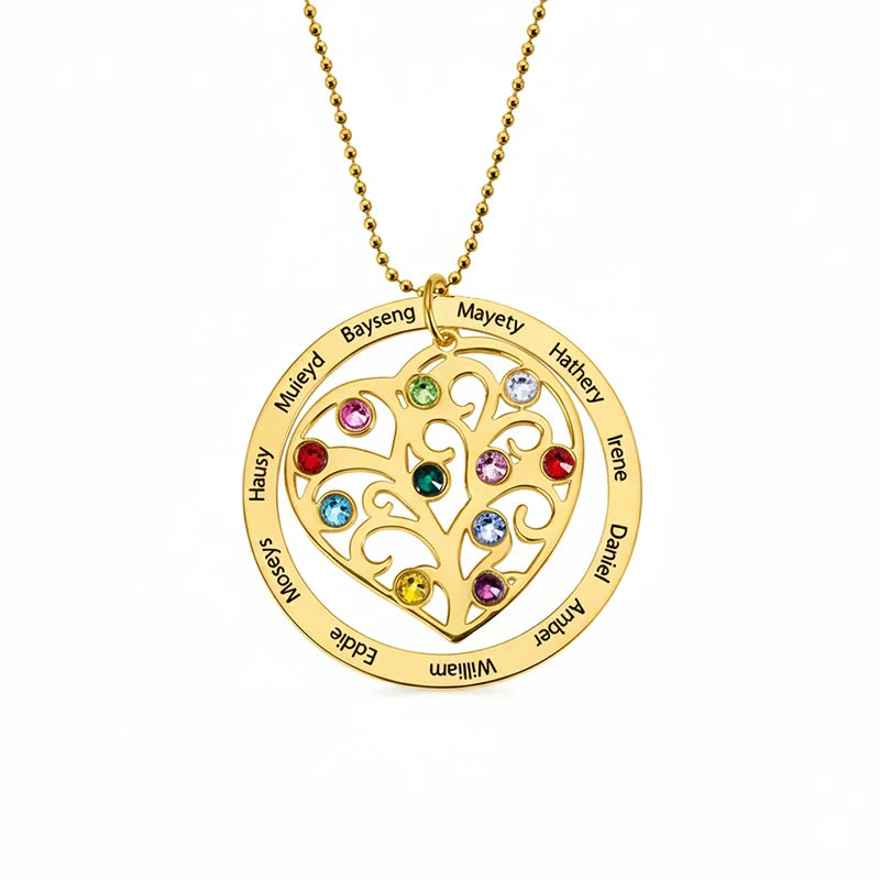 Personalized Family Tree Birthstone Necklace – Custom Names Jewelry for Mom, Mother’s Day Gift, Grandma Birthstone Necklace