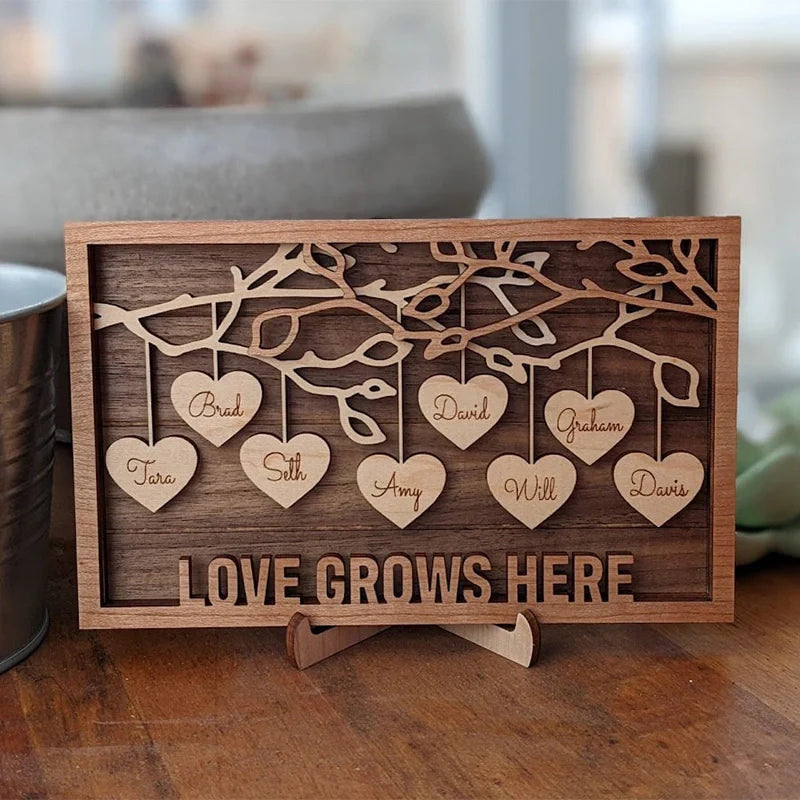 Personalized Family Tree Wood Frame – Custom Names Wall Art for Mom | Mother’s Day Gift for Grandma, Family Keepsake Frame