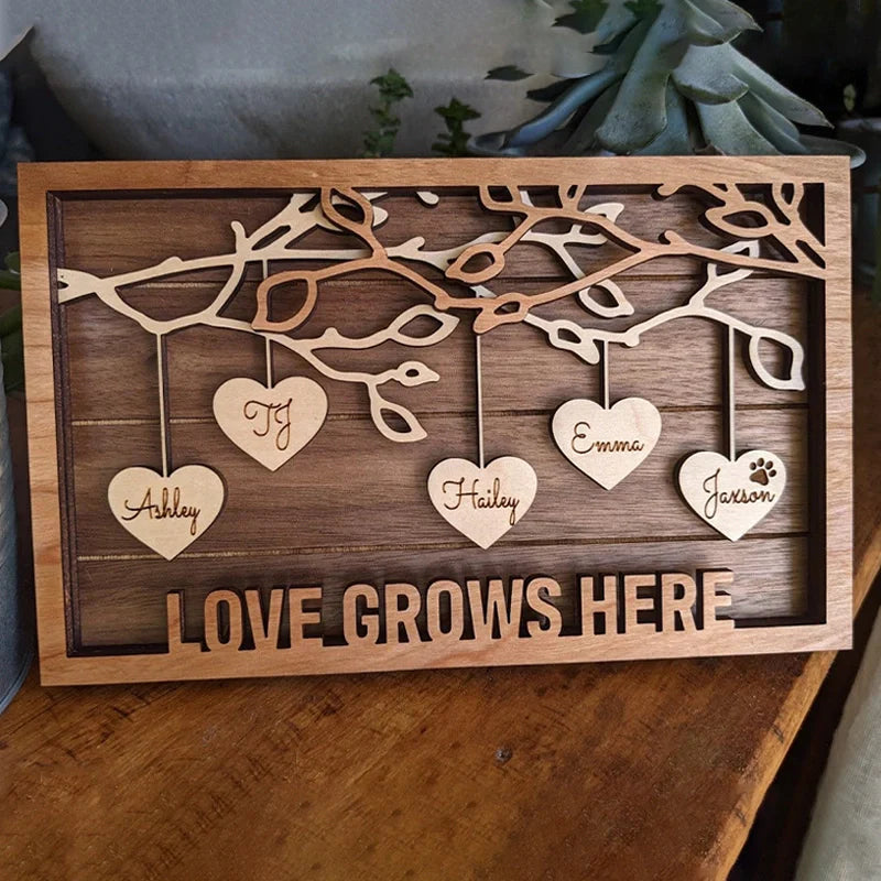 Personalized Family Tree Wood Frame – Custom Names Wall Art for Mom | Mother’s Day Gift for Grandma, Family Keepsake Frame
