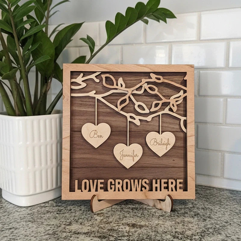 Personalized Family Tree Wood Frame – Custom Names Wall Art for Mom | Mother’s Day Gift for Grandma, Family Keepsake Frame