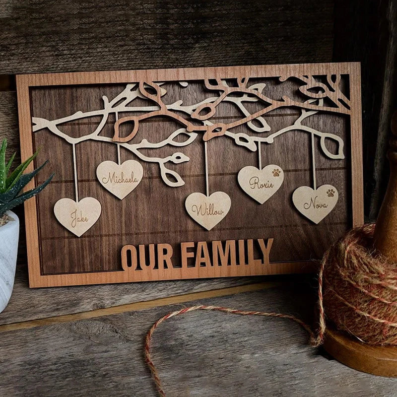 Personalized Family Tree Wood Frame – Custom Names Wall Art for Mom | Mother’s Day Gift for Grandma, Family Keepsake Frame