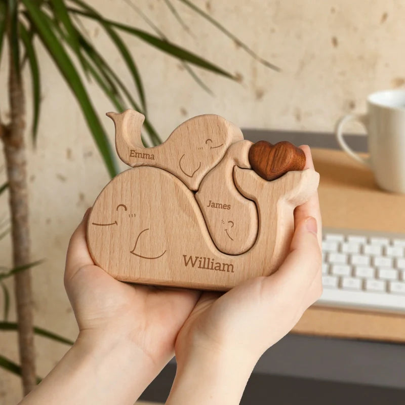 Personalized Family Whales Puzzle – Custom Wooden Name Puzzle for Families