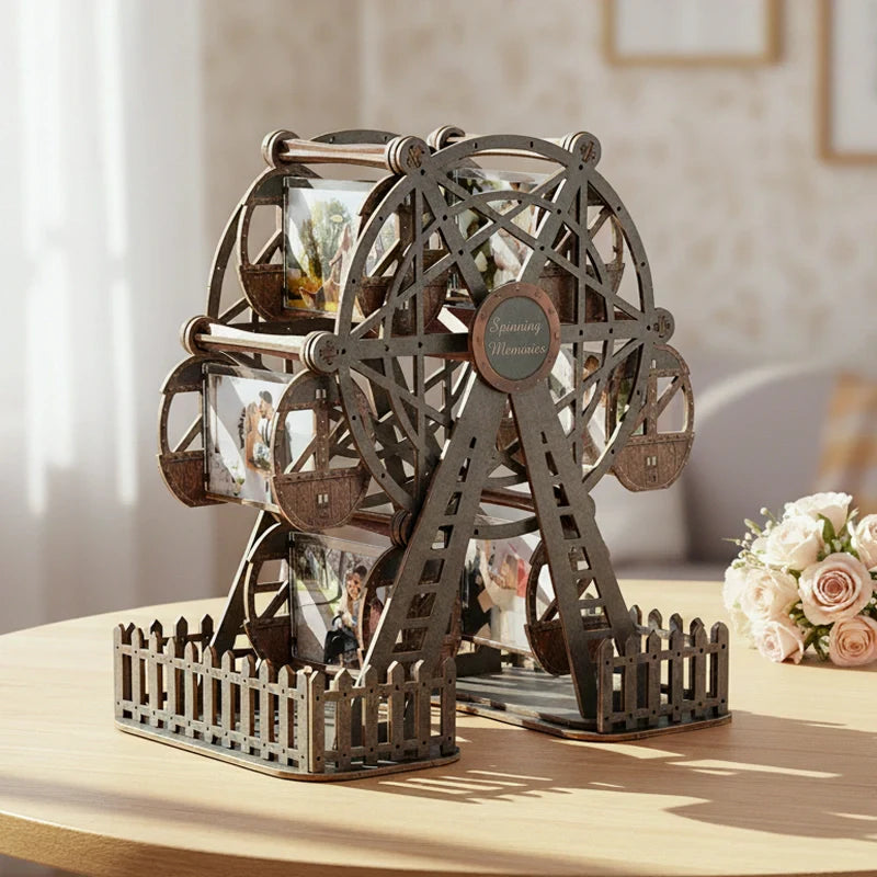 Personalized Ferris Wheel Photo Frame – Deep Graphite Rotating Picture Frame, Modern Couple Gift for Anniversary & Valentine’s Day