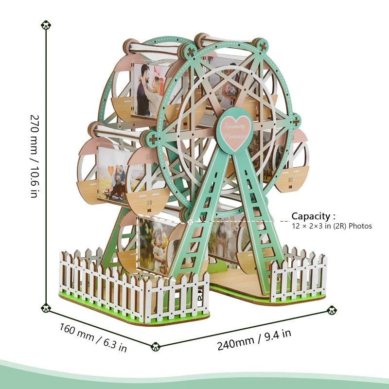 Personalized Ferris Wheel Photo Frame – Mint Green Rotating Picture Frame, Fresh Couple Gift for Anniversary & Valentine’s Day