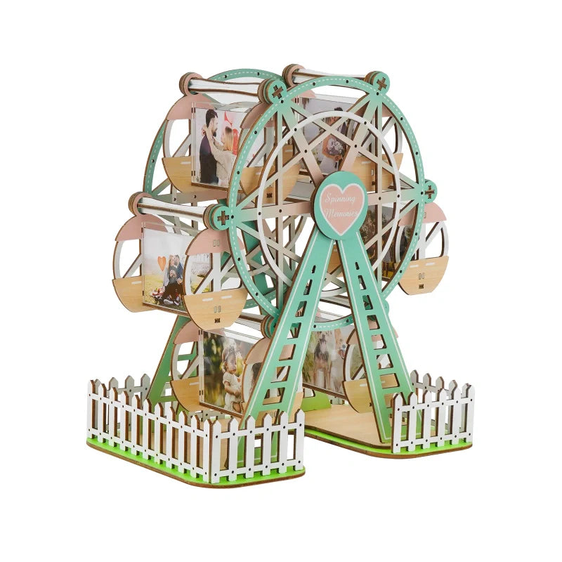 Personalized Ferris Wheel Photo Frame – Mint Green Rotating Picture Frame, Fresh Couple Gift for Anniversary & Valentine’s Day