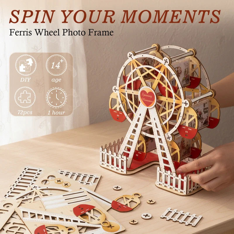 Personalized Ferris Wheel Photo Frame – Romantic Red & Gold Rotating Picture Frame, Anniversary & Valentine’s Gift for Couples