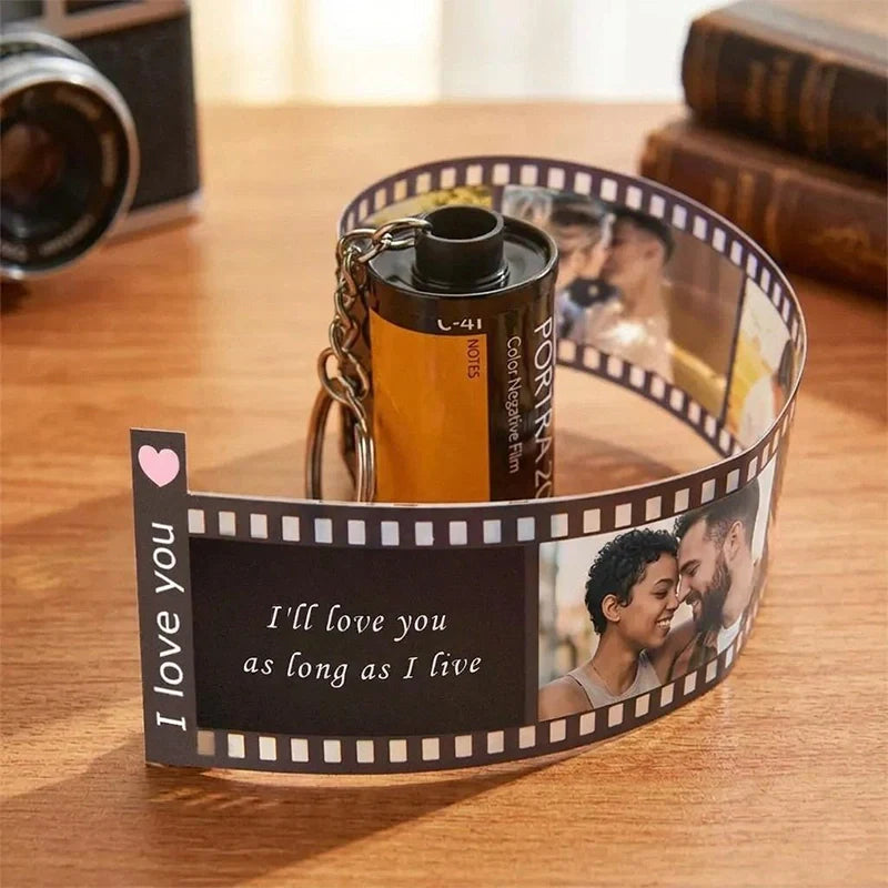 Personalized Film Roll Photo Keychain – Custom Memory Keepsake with Photo Strip | Unique Gift for Him & Her
