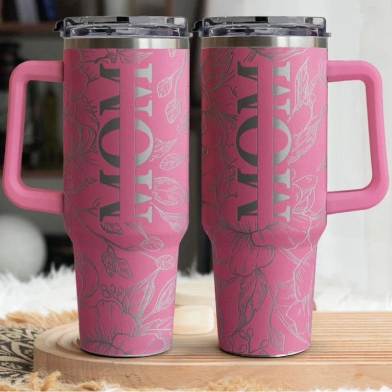 Personalized Floral Mom Tumbler 40oz – Custom Kids Names Stainless Steel Cup | Mother’s Day Gift for Mom