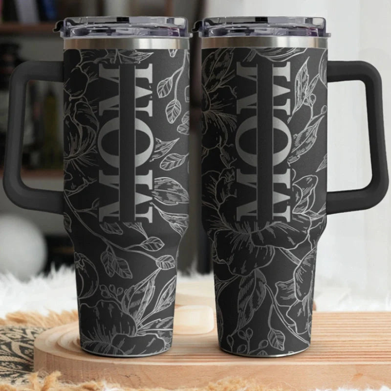 Personalized Floral Mom Tumbler 40oz – Custom Kids Names Stainless Steel Cup | Mother’s Day Gift for Mom