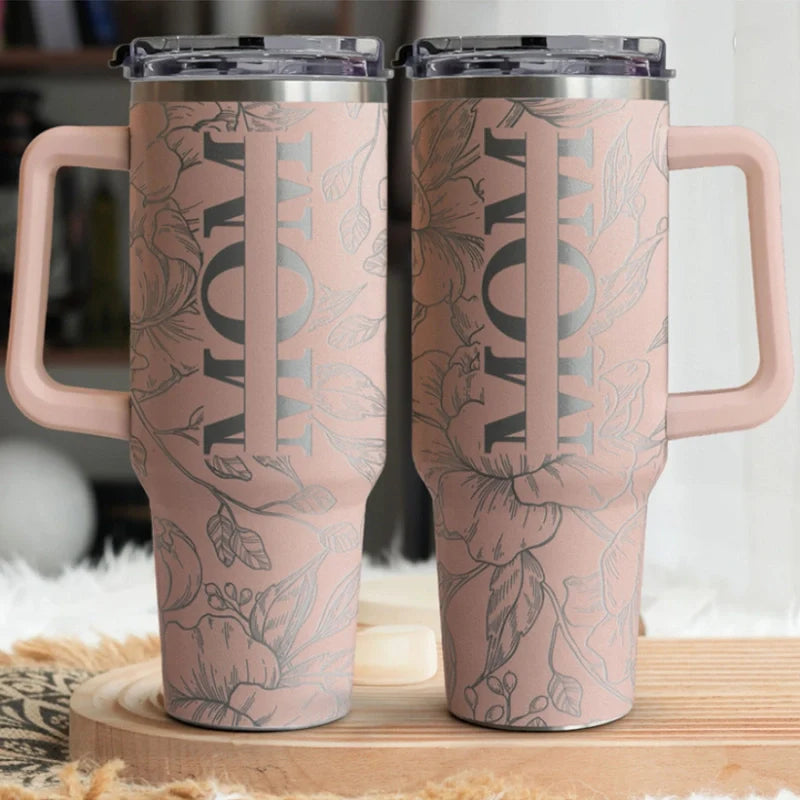 Personalized Floral Mom Tumbler 40oz – Custom Kids Names Stainless Steel Cup | Mother’s Day Gift for Mom