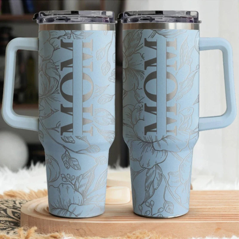 Personalized Floral Mom Tumbler 40oz – Custom Kids Names Stainless Steel Cup | Mother’s Day Gift for Mom