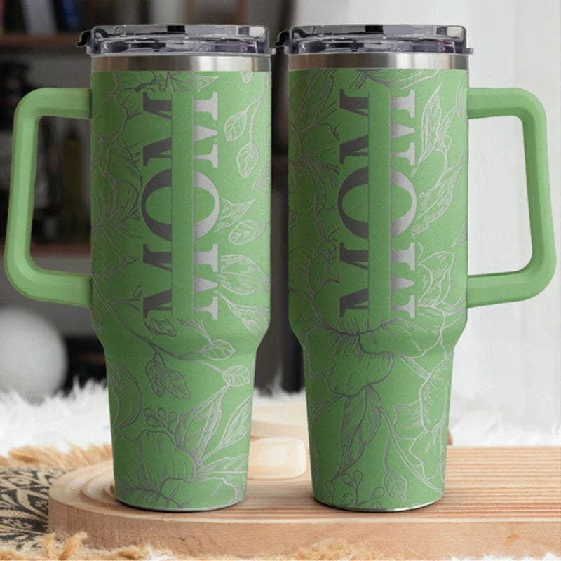 Personalized Floral Mom Tumbler 40oz – Custom Kids Names Stainless Steel Cup | Mother’s Day Gift for Mom