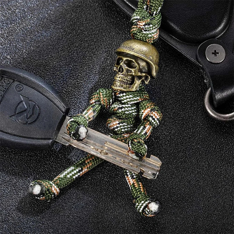 Personalized Gothic Skull Keychain – Handmade Braided Paracord Keychain with Engraved Name