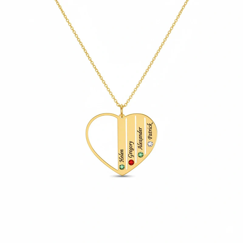 Personalized Grandma Birthstone Necklace – Custom Heart Family Necklace with Grandkids Names