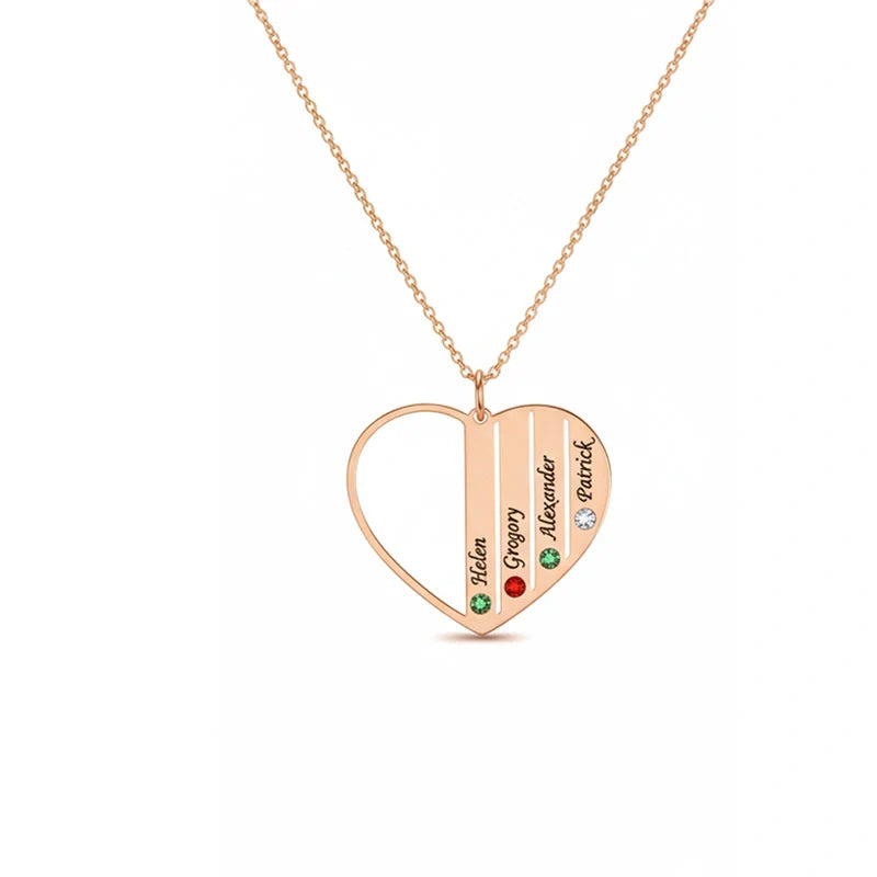 Personalized Grandma Birthstone Necklace – Custom Heart Family Necklace with Grandkids Names