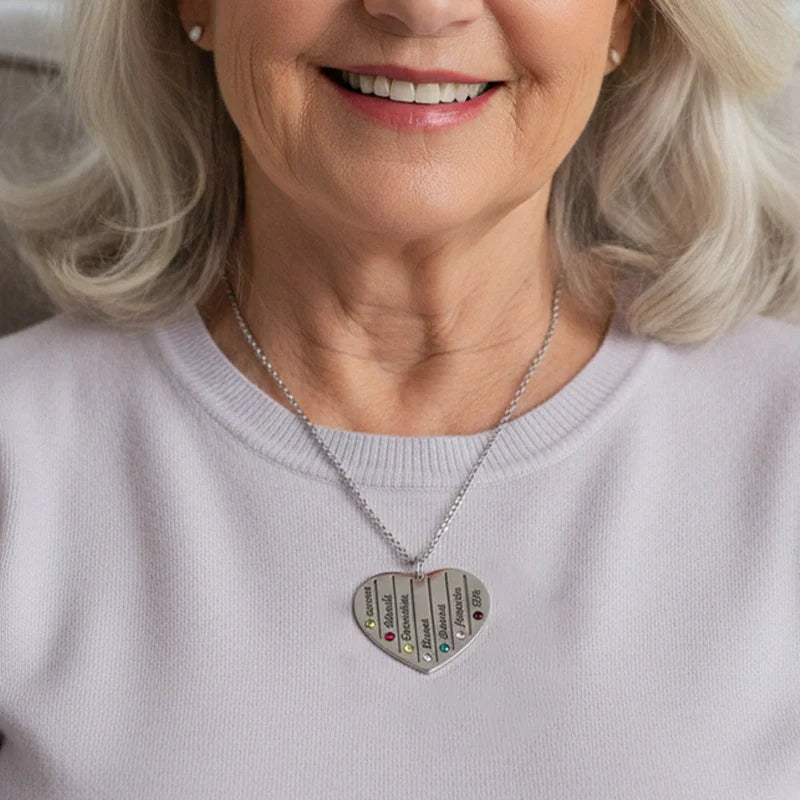 Personalized Grandma Birthstone Necklace – Custom Heart Family Necklace with Grandkids Names