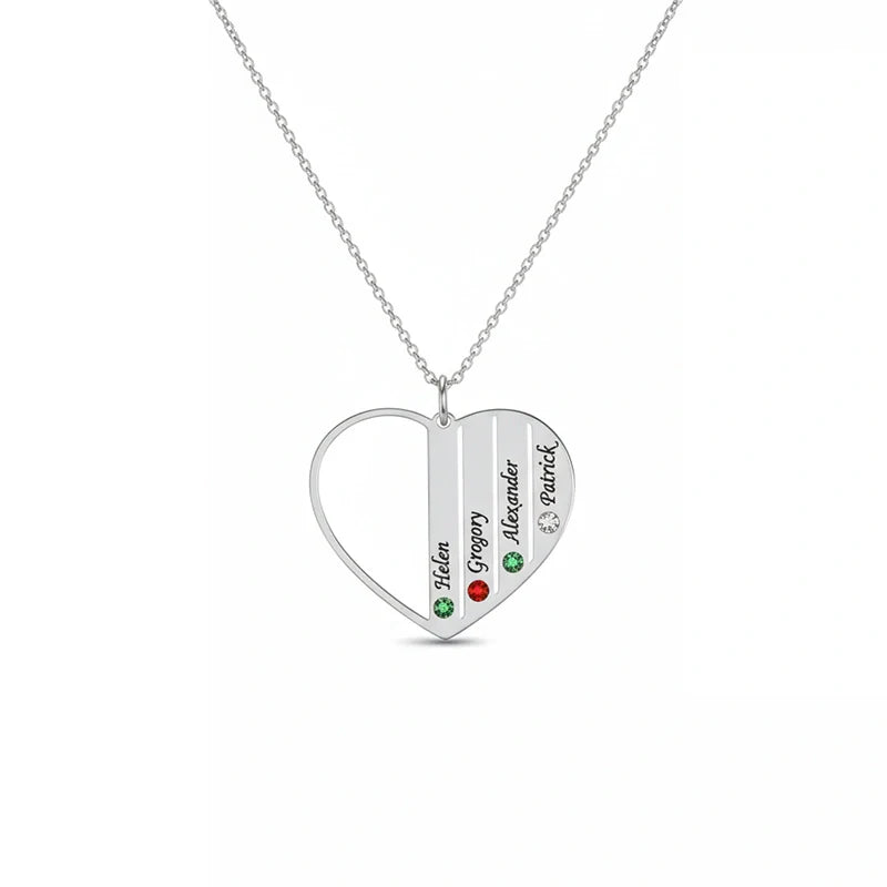 Personalized Grandma Birthstone Necklace – Custom Heart Family Necklace with Grandkids Names