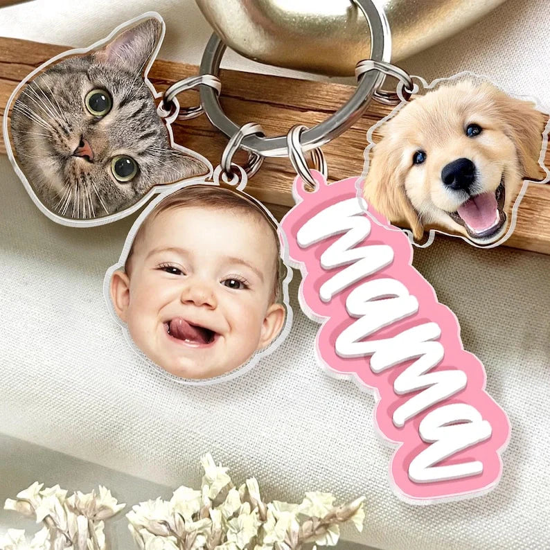 Personalized Grandma Photo Keychain with Kids Faces – Custom Nana Gift from Grandkids | Mother’s Day Keychain for Grandma