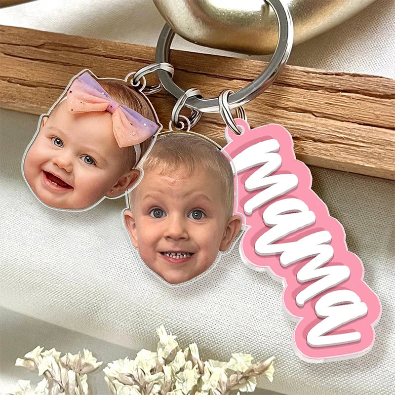 Personalized Grandma Photo Keychain with Kids Faces – Custom Nana Gift from Grandkids | Mother’s Day Keychain for Grandma
