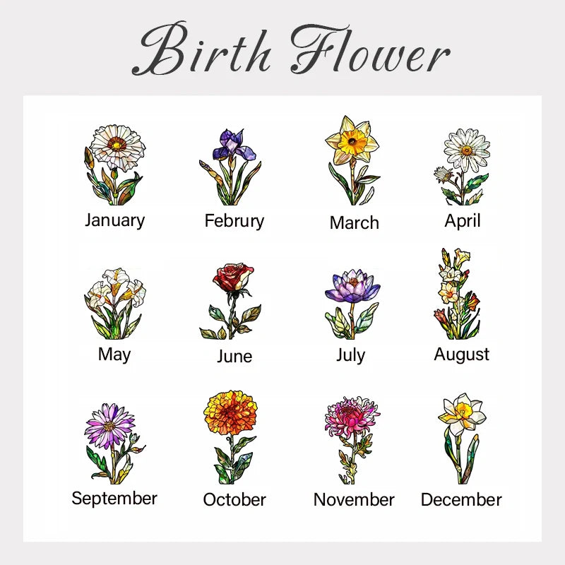 Personalized Grandma’s Garden Birth Flower Suncatcher – Custom Names Stained Glass Acrylic Window Decor Gift (1–10 Names)