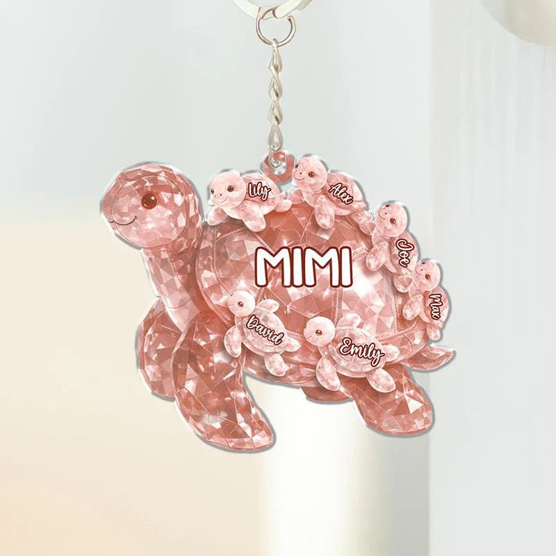 Personalized Grandma Turtle Keychain – Custom Grandkids Names Acrylic Keepsake | Mother’s Day Gift for Grandma