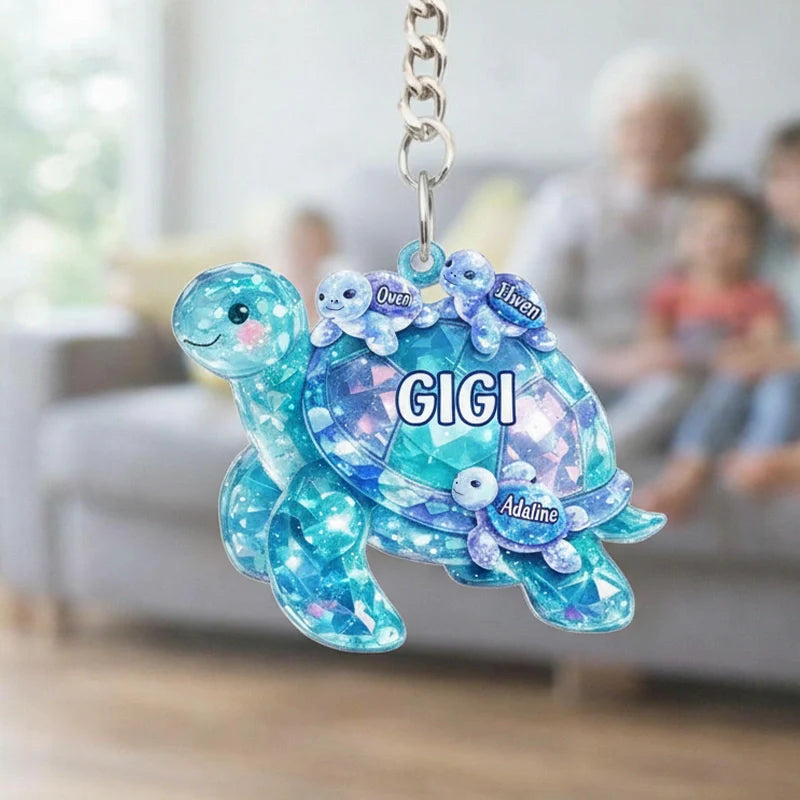 Personalized Grandma Turtle Keychain – Custom Grandkids Names Acrylic Keepsake | Mother’s Day Gift for Grandma